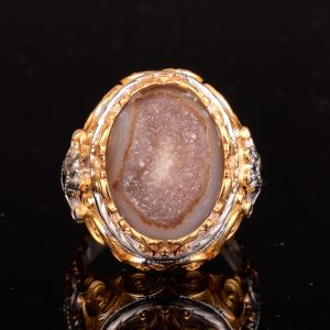 Sterling Gümüş Doğum Taşı Yüzükleri: Gerçek Kristal Druzy Kuvars Pembe, Lacivert, Kahverengi, Mavi, Sarı (Kahverengi) - Görsel 4