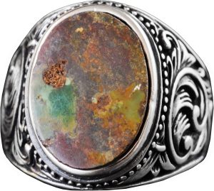 Doğal Arizona Yeşil Turkuaz Taş Yüzük, Vintage Tasarım - 925 Ayar Gümüş Erkek Yüzüğü, El Yapımı Şıklık (Model-2)