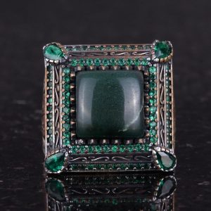 925 Ayar Gümüş Erkek Yüzük - Gerçek Doğal Malakit Taşı ile Lüks ve Farklı Tasarım (Kan Taşı) - Görsel 4