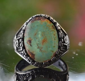Gerçek Arizona Turkuaz Taş Yüzük, Ali Yazılı Yüzük, Müslüman Yüzük, 925 Ayar Gümüş Yüzük - Görsel 5