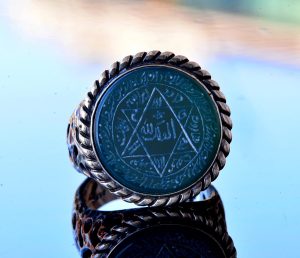 El Yapımı Süleyman Mührü Yüzüğü, Doğal Yeşil Oniks Taşı, İslami Erkek Yüzüğü, 925 Ayar Gümüş - Görsel 5