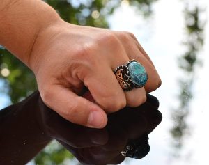 Erkek Yeşil Turkuaz Taş Yüzük, 925 Ayar Gümüş ile Vintage Orta Doğu Tasarımı (Stil-3) - Görsel 5