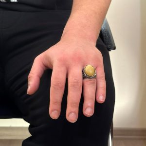 Doğal Sarı Akik Taş Yüzük, 925 Ayar Sert Gümüş Yüzük Erkekler İçin - Görsel 3