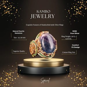 Gerçek Doğal Florit Taşı Yüzük, Sultan Yüzük, 925 Ayar Gümüş Yüzük Erkekler İçin, Hediye İçin - Görsel 2