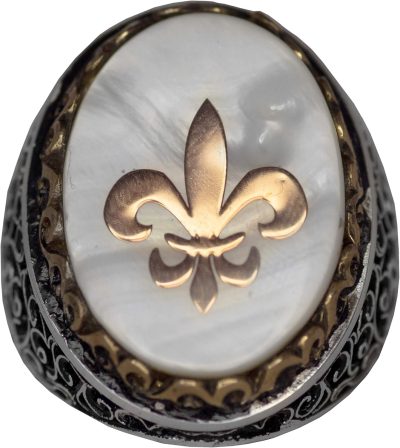 Regal ve Sembolik Erkek 925 Ayar Gümüş Yüzük - Zambak Sembolü ve Doğal Taşlarla Süslenmiş - Görsel 4