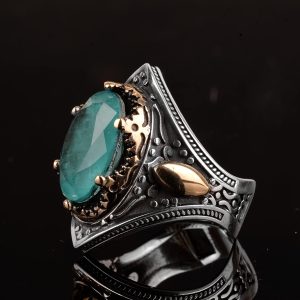 El Yapımı Vintage Erkek Yüzüğü - 925 Ayar Gümüş ile Üretilmiş Paraiba Taşı, Artisan Takı - Görsel 6
