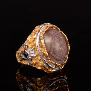 Sterling Gümüş Doğum Taşı Yüzükleri: Gerçek Kristal Druzy Kuvars Pembe, Lacivert, Kahverengi, Mavi, Sarı (Kahverengi) - Görsel 6