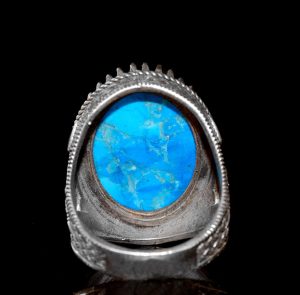 "925 Ayar Gümüş Erkek Yüzük, Yapay Turkuaz Taşı, Osmanlı Yüzüğü" - Görsel 4