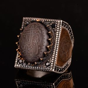 Gerçek Doğal Hematit Taş Yüzük, 925 Ayar Sert Gümüş Erkek Yüzük, İslami Yüzük, El Yapımı Yüzük - Görsel 5