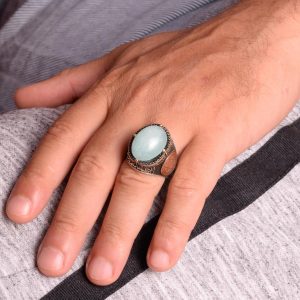 David Yıldızı Yüzüğü, Doğal Kalsedon Taşlı Yüzük, 925 Ayar Gümüş Yüzük - Görsel 4