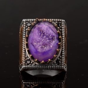 Gerçek Doğal Druzy Kuvars Taş Yüzük, Camii Yüzüğü, Gümüş Yüzük - Görsel 4