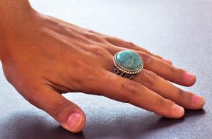 Doğal Amazonit Yuvarlak Taş Yüzük, Gümüş Erkek Yüzüğü - Görsel 6