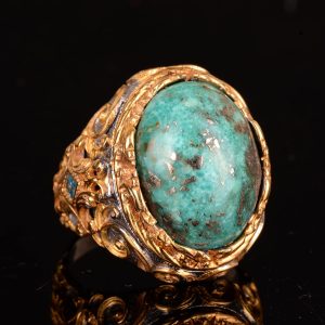 Gerçek Doğal Arizona Turkuaz Taş Yüzük, 925 Ayar Gümüş Yüzük Erkekler İçin - Görsel 4