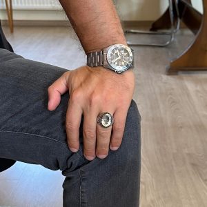 Gerçek Doğal Taş Yüzük - El Yapımı Kartal Yüzüğü - 925 Ayar Gümüş Yüzük (Sitrin) - Görsel 3