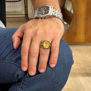 Erkekler için Yılan Yüzük, Doğal Olmayan Sitrin Taşı ile, El Yapımı 925 Ayar Gümüş İfadeli Yüzük - Görsel 3