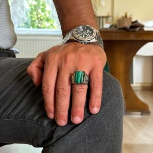 925 Ayar Gümüş Yüzük - Gerçek Doğal Taş Yüzük - El Yapımı Yüzük (Malakit) - Görsel 3