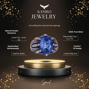 Sterling Gümüş Pençe Yüzük ile Oluşturulmuş Lacivert Paraiba Taşı – Kova Burcu için El Yapımı Yüzük - Görsel 2