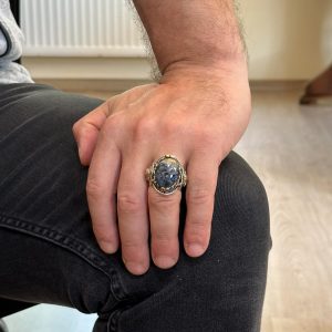 925 Ayar Saf Gümüş Yüzük, Aslan Sembolü Yüzük, Doğal Pietersite Taşı Yüzük - Görsel 3