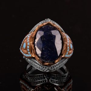 Gerçek Doğal Safir Taşlı Yüzük, 925 Ayar Gümüş Erkek Yüzüğü - Görsel 6