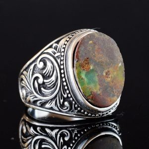 Doğal Arizona Yeşil Turkuaz Taş Yüzük, Vintage Tasarım - 925 Ayar Gümüş Erkek Yüzüğü, El Yapımı Şıklık (Model-2) - Görsel 3