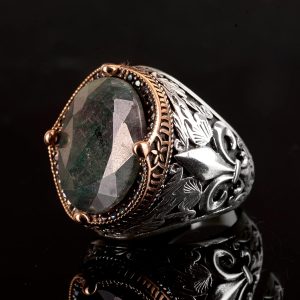 Gerçek Doğal Zümrüt Taşlı Yüzük, Gümüş Yüzük Erkekler İçin - Görsel 4