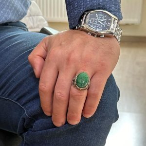 Denizci Çapa Yüzüğü, 925K Katı Gümüş Erkek Yüzüğü, El Yapımı Doğal Zümrüt Taşlı Yüzük - Görsel 3