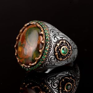 Gerçek Kan Taşı Doğal Taş Yüzük, 925 Ayar Gümüş Erkek Yüzüğü - Görsel 4