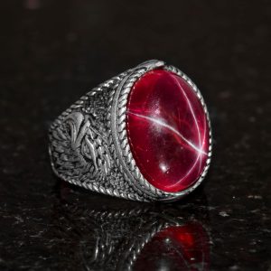 Gerçek Doğal Taş Erkek Yüzüğü, Şahin Yüzüğü, 925 Ayar Gümüş Yüzük (Yıldız Yakutu) - Görsel 6