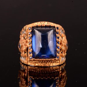 Kral Yüzük, 925 Ayar Gümüş Yüzük, Rodaj Kaplama, Yapay Mavi Akik Taşı - Görsel 2