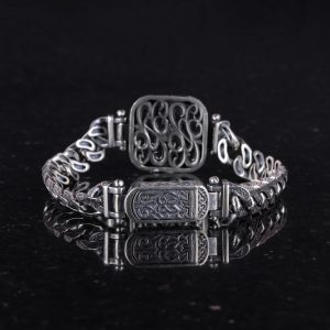 925 Ayar Gümüş Erkek Bilezik, Osmanlı Kılıcı ve Tuğra Tasarımı, El Yapımı Zincir Bilezik - Görsel 5