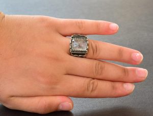 Gerçek Rutilat Kuvars Dikdörtgen Taş Yüzük, Gümüş Erkek Yüzüğü - Görsel 6