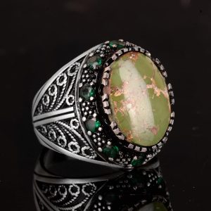 Gerçek Arizona Turkuaz Taş Yüzük, 9.85 Karat, Sultan Yüzüğü, Vintage Yüzük, 925 Ayar Gümüş Yüzük - Görsel 5