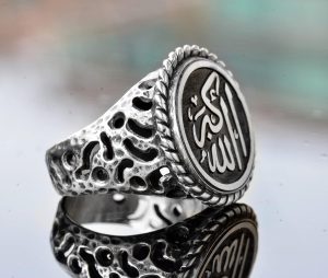 El Yapımı 925 Ayar Gümüş Erkek Yüzük - Ayrıntılı Dini Tasarım - İslami Yüzük - Görsel 5