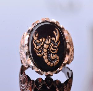 925 Ayar Gümüş Yüzük - Doğal Obsidan Taş Yüzük - Yüzükler (Akrep) - Görsel 3