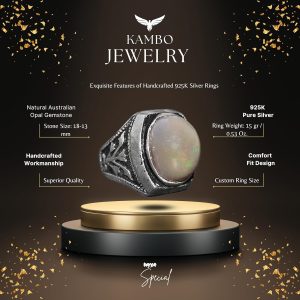 925 Ayar Gümüş Erkek Yüzük, Doğal Avustralya Opali, Vintage Tasarım, El Yapımı Takı Erkekler İçin - Görsel 2