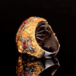 Yapay Amber Taşı Yüzük, 925 Ayar Gümüş Erkek Kral Yüzüğü, Altın Kaplama - Görsel 7