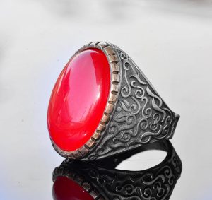 El Yapımı Yüzük, Yapay Mercan Taşı, Sterlin Gümüş Erkek Büyük Yüzük - Tutku ve Koruma Sembolü - Görsel 3