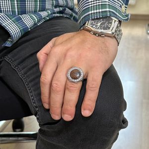 Gerçek Doğal Taş Yüzük - 925 Ayar Saf Gümüş El Yapımı Erkek Yüzük (Pietersite) - Görsel 3