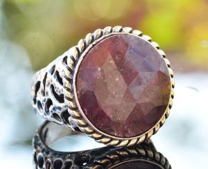 Gerçek Safir Yuvarlak Taş Yüzük, 925 Ayar Gümüş Erkek Yüzüğü - Görsel 3