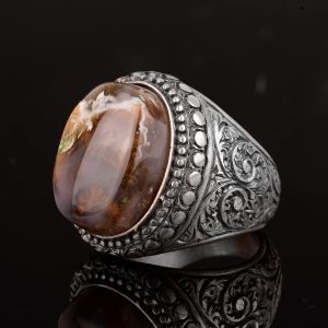 Gerçek Doğal Akik Taşı Erkek Yüzüğü, Vintage Yüzük, 925 Ayar Gümüş Yüzük Erkekler İçin - Görsel 4