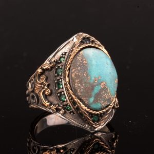 Gerçek Arizona Turkuaz Taş Yüzük, Sultan Yüzük, 925 Ayar Gümüş Yüzük - Görsel 5