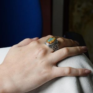 Doğal Arizona Yeşil Turkuaz Taş Yüzük, Vintage Tasarım - 925 Ayar Gümüş Erkek Yüzüğü, El Yapımı - Görsel 6