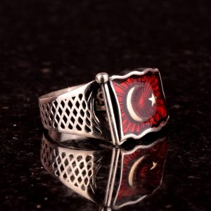 Ay Yıldız Bayrak Gümüş Erkek Yüzük, Türk Bayrağı Motifi Yüzük, 925 Ayar Gümüş Erkek Yüzük - Görsel 4