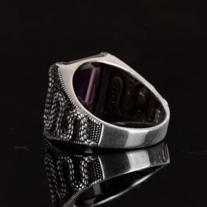 925 Ayar Gümüş Erkek Yüzük, Yılan Yüzük, Yılan Takısı, El Yapımı Erkek Yüzük, Oluşturulmuş Ametist Taşı Yüzük - Görsel 7