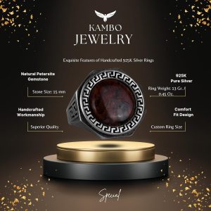 Gerçek Doğal Taş Yüzük - 925 Ayar Saf Gümüş El Yapımı Erkek Yüzük (Pietersite) - Görsel 2