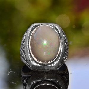 925 Ayar Gümüş Erkek Yüzük, Doğal Avustralya Opali, Vintage Tasarım, El Yapımı Takı Erkekler İçin - Görsel 3