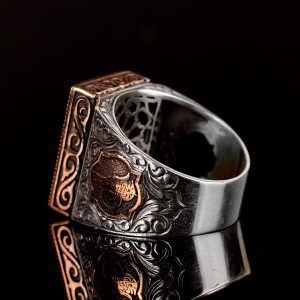 925 Ayar Gümüş Yüzük, Yapay Agat Taşı Yüzük, Tuğra Yüzüğü - Görsel 6