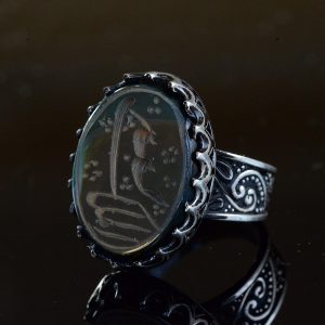 El Yapımı Jade Taş Yüzük, 925 Ayar Gümüş Erkek Yüzüğü, İslami Hat Tasarımı - Görsel 5