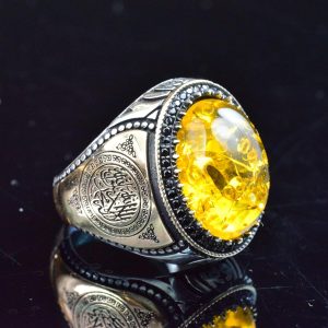 Erkekler için Kehribar Yüzük, Bal Kehribar Taşı Yüzük, 925 Ayar Gümüş Yüzük, El Yapımı Yüzük, Doğal Kehribar, Kehribar Takı Yüzük - Görsel 4