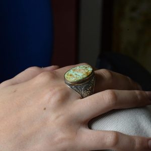 Doğal Turkuaz Taş Yüzük - Büyük Erkek Yüzüğü - 925 Ayar Gümüş Yüzük - Görsel 7